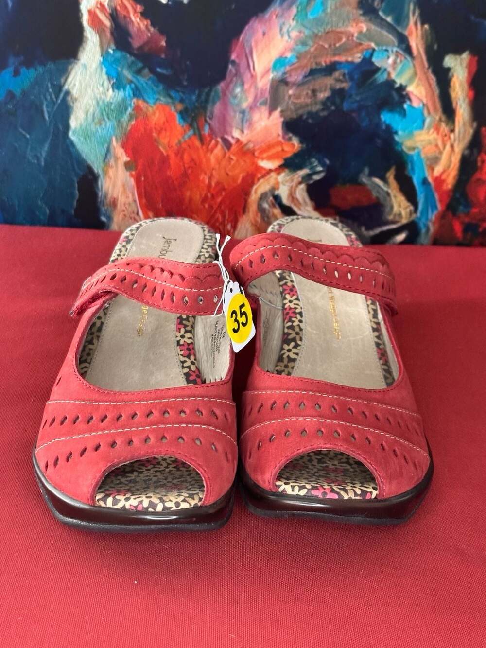 Jambu Blossom Red Laser Cut Peep Toe Sport Wedge Sandals Women's Size 8M